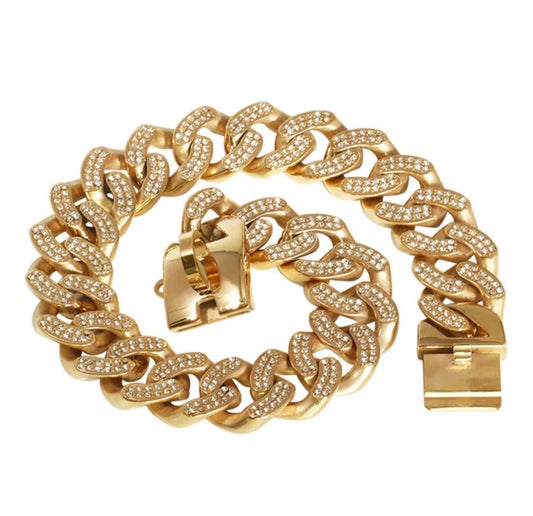 18k Gold Plated Cuban Diamond Encrusted Collar